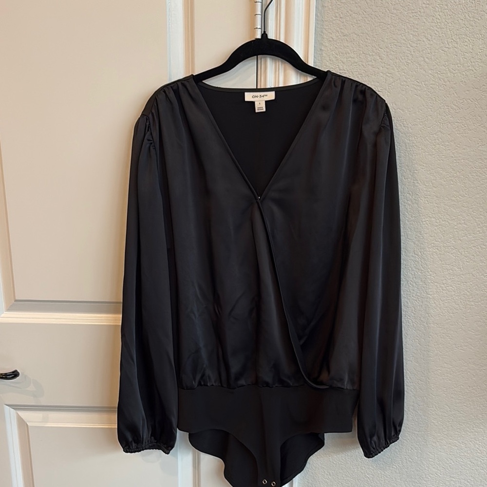 Black Long Sleeve Wrap Top